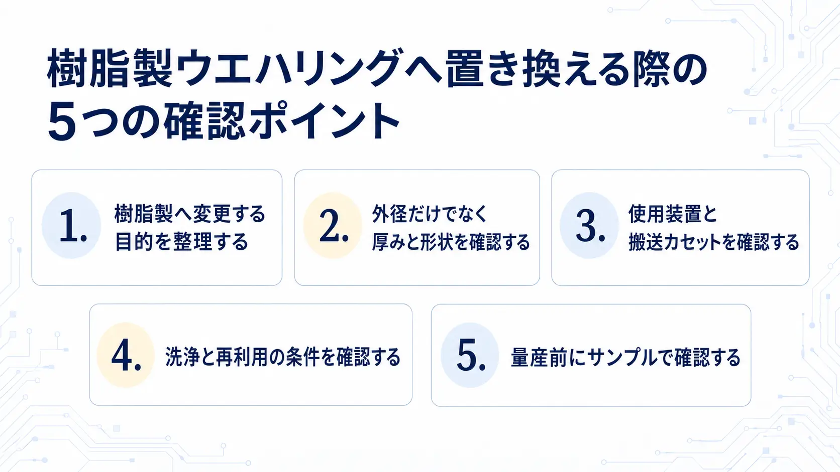 金属製から樹脂製ウエハリングへ変更できる？確認したい5つのポイント
